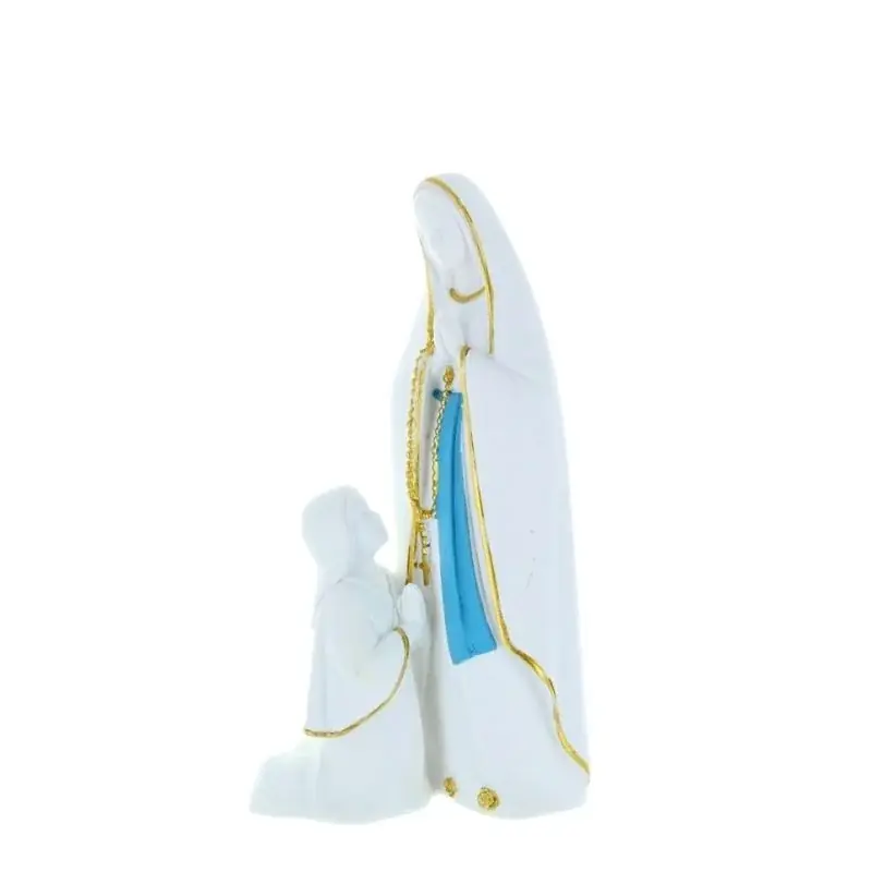 Statue Apparition de Lourdes en résine blanche avec ceinture bleue 16 cm