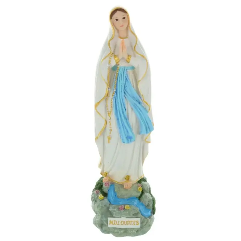 Statue Vierge Marie sur un rocher 25cm en résine décorée