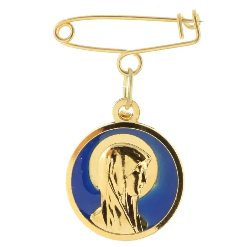 Broche double face Vierge Marie et Apparition de Lourdes en métal doré