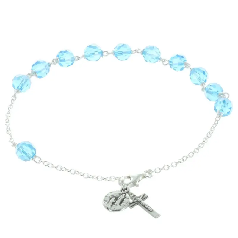 Bracelet dizainier de Lourdes en Argent et perles en cristal