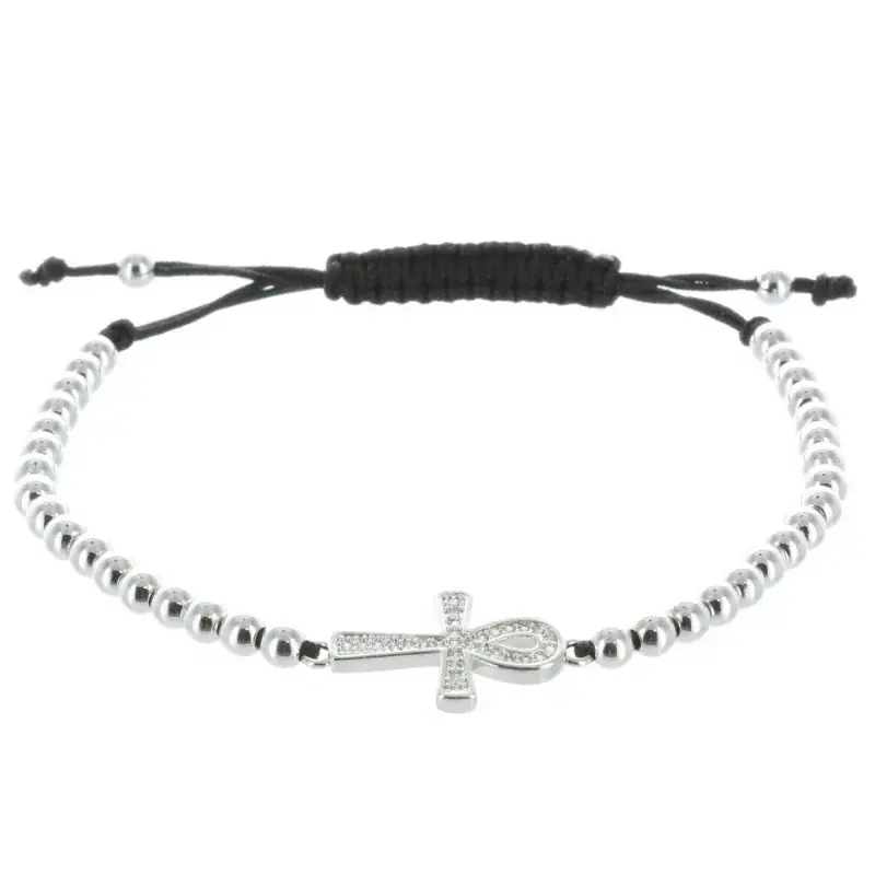 Bracelet religieux avec une croix de vie en zirconium