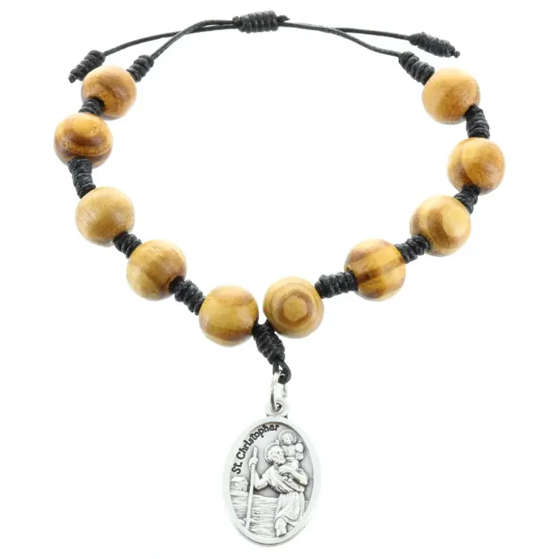 Bracelet dizainier de Saint Christophe en bois avec sa boîte