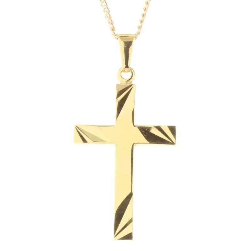 Parure pendentif croix Plaqué Or et chaîne dorée 50cm
