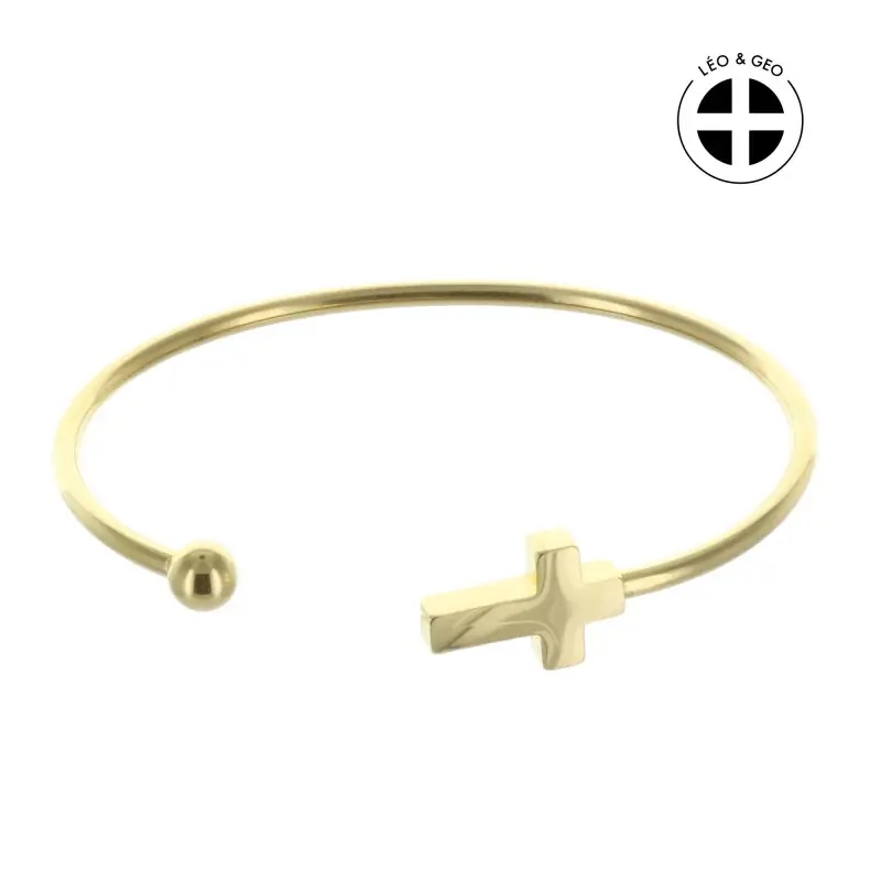 Bracelet jonc religieux Léo&Geo en acier doré