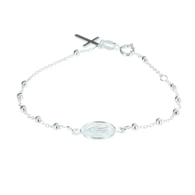 Bracelet dizainier en Argent avec une médaille Miraculeuse et un pendentif croix