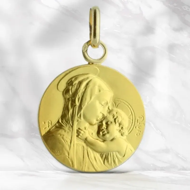 Médaille de la Vierge à l'Enfant Or 9 carats 16mm