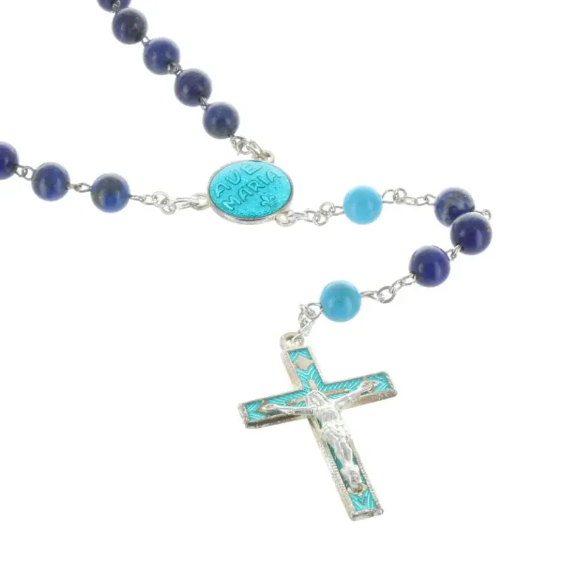 Chapelet de Lourdes plaqué Argent avec pierres de Lapis lazuli et Turquoise