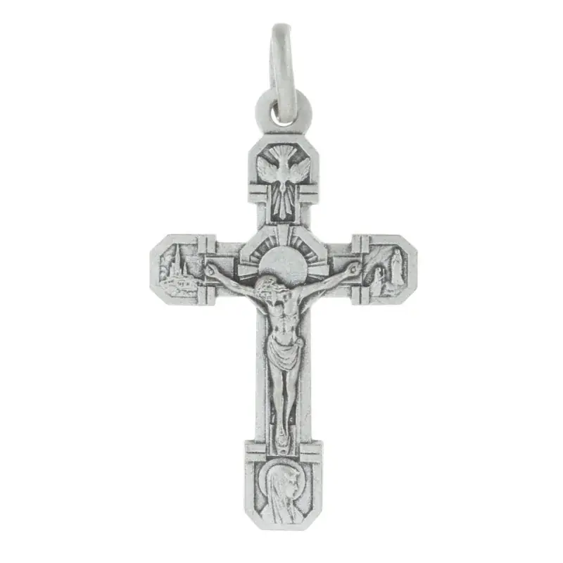Pendentif croix de Lourdes en métal argenté 6,5cm
