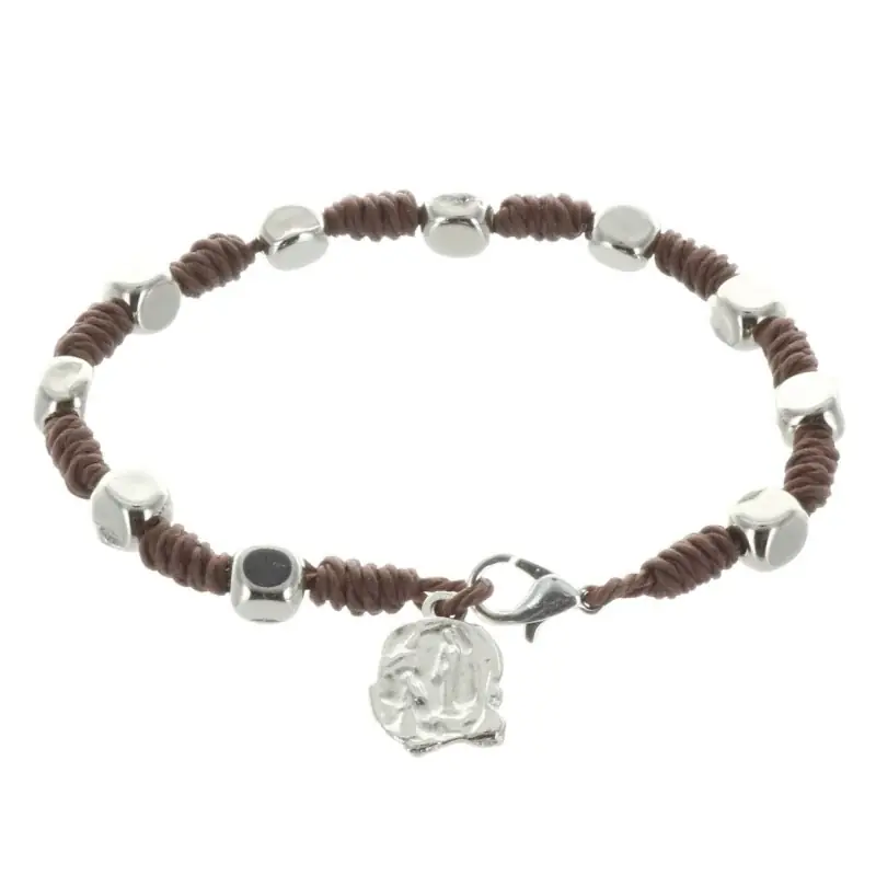 Bracelet dizainier en corde avec une médaille de Lourdes
