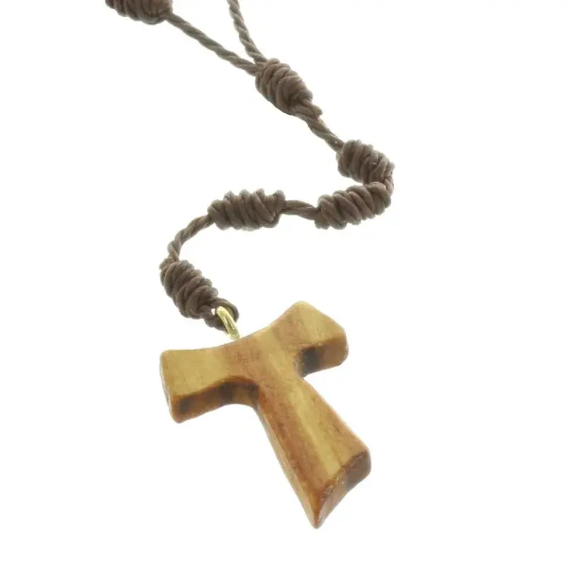 Chapelet en corde avec une croix de Tau en bois