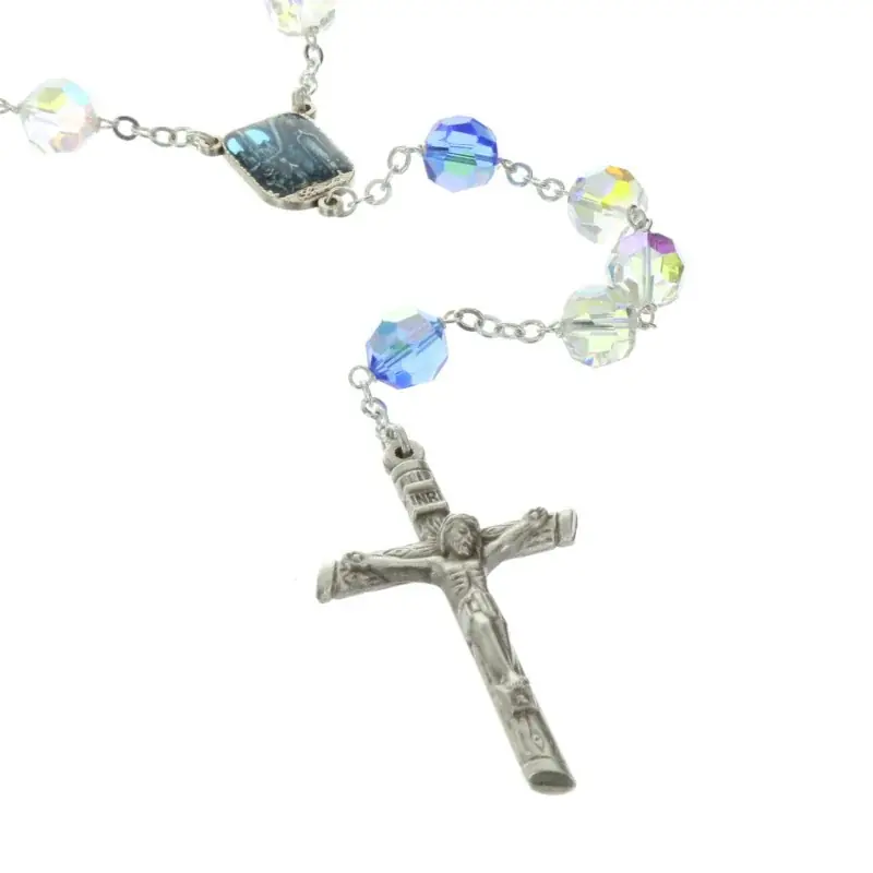 Chapelet de Lourdes en Argent avec des grains en cristal Swarovski 9mm