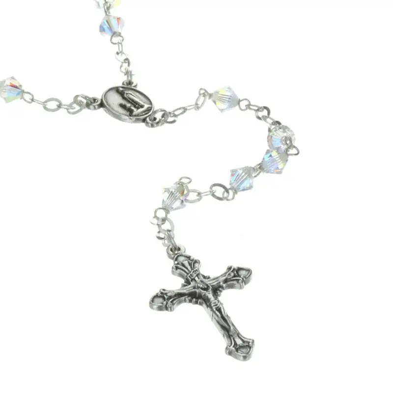 Chapelet de Lourdes en Argent avec des grains en cristal Swarovski coloré de 5mm
