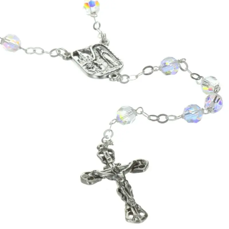 Chapelet de Lourdes en Argent avec des grains de 6mm en cristal Swarovski