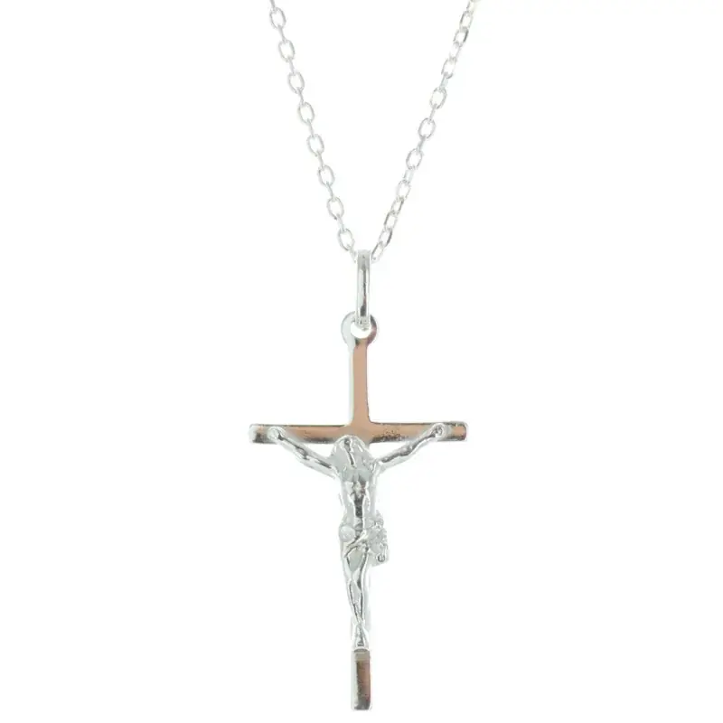 Parure en Argent, pendentif croix avec le Christ et Chaîne 50cm