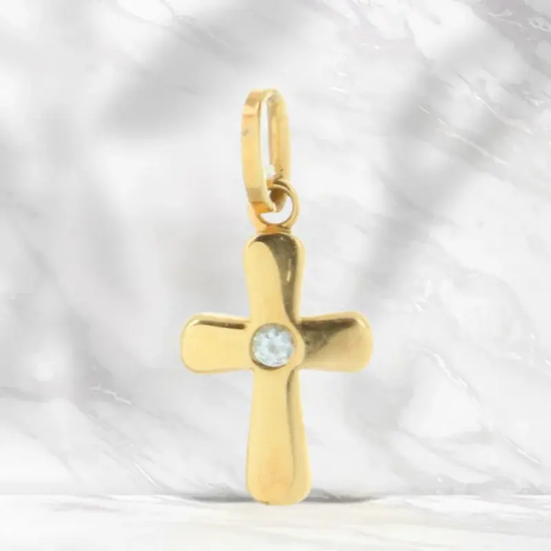Pendentif Croix en Or 9 carats avec un zircon au centre 1,6cm