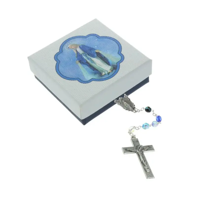 Chapelet de la Vierge Miraculeuse en verre avec une boîte