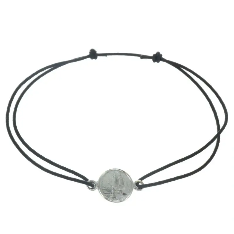 Bracelet de Lourdes en corde avec une médaille en Argent rhodié