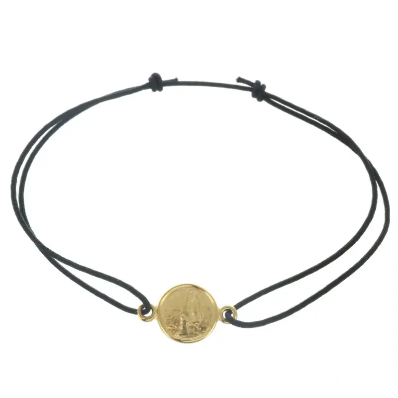 Bracelet de Lourdes en corde avec une médaille en Plaqué Or