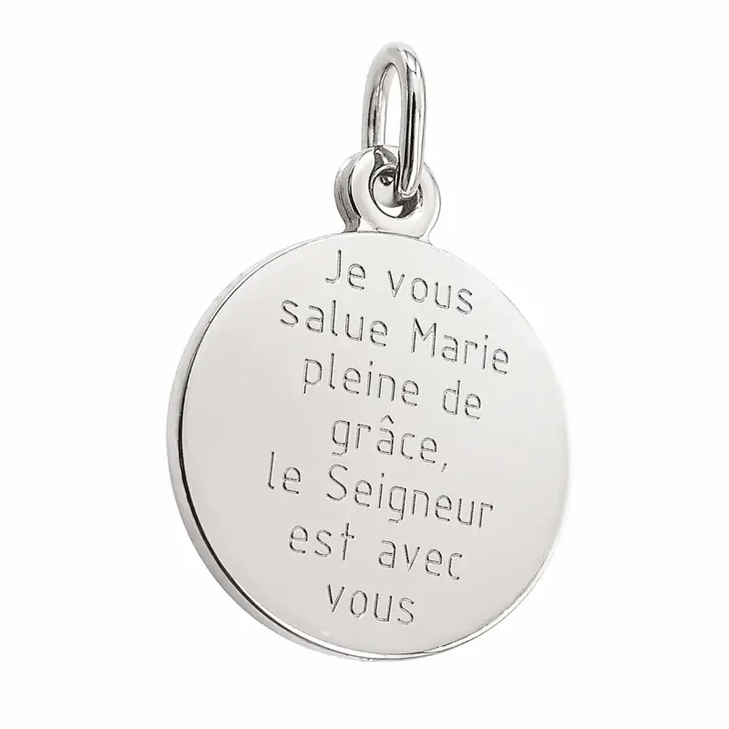 Médaille Je vous Salue Marie en Argent Rhodié
