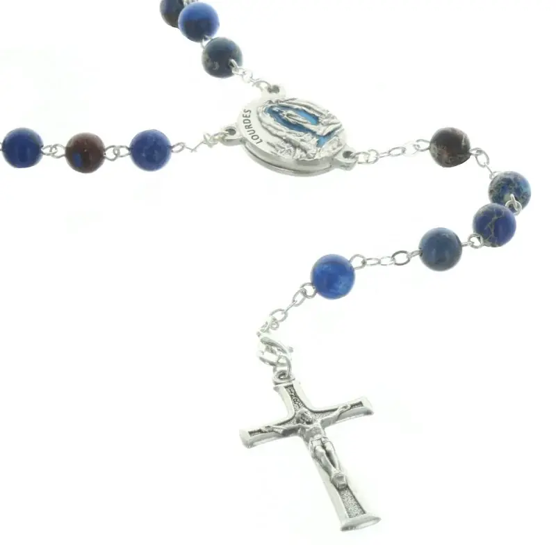 Chapelet de Lourdes en pierre bleu empereur et coeur Eau de Lourdes