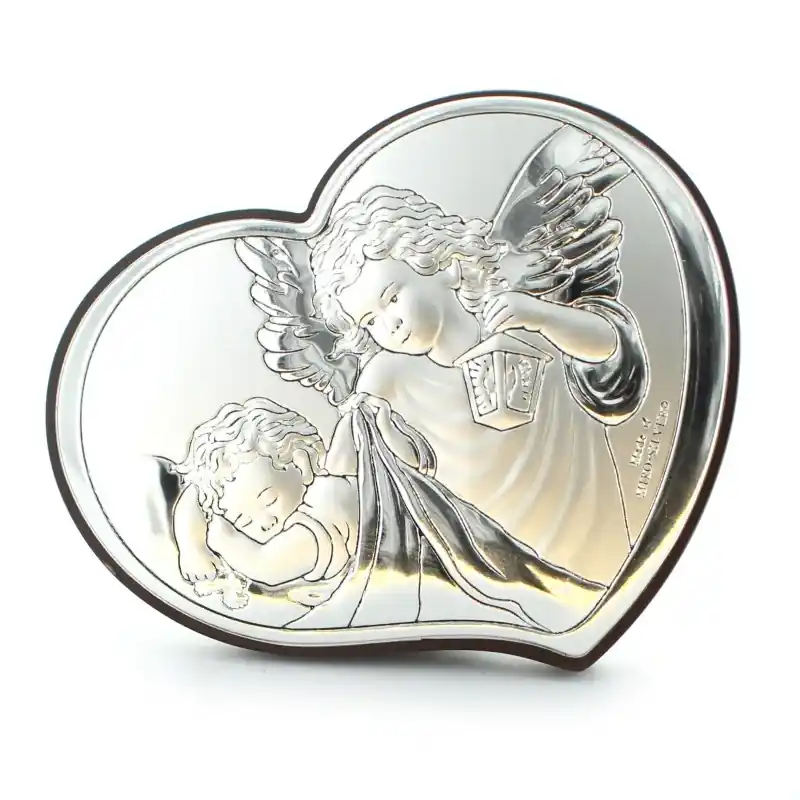 Cadre argenté en forme de coeur ange gardien 11x8 cm