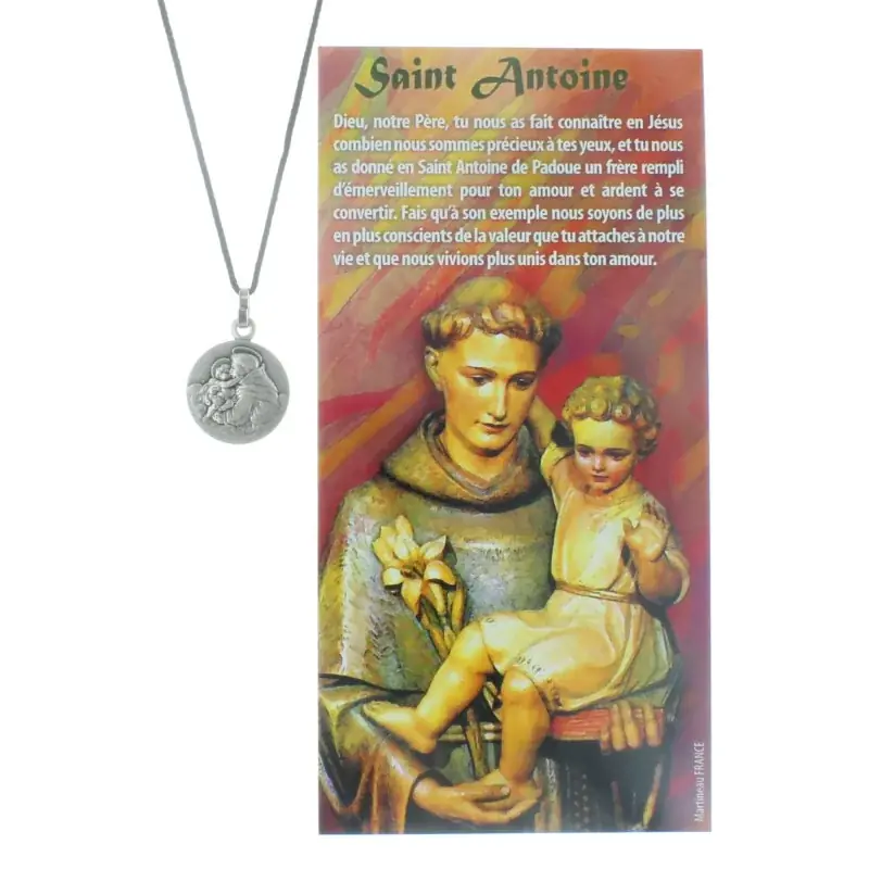 Collier de Saint Antoine en corde avec une prière