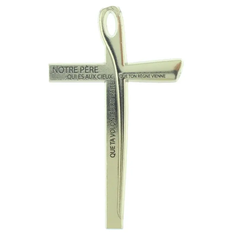 Crucifix en laiton doré avec la prière Notre Père 10cm