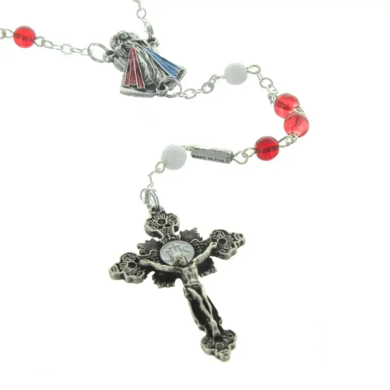 Chapelet de Jésus Miséricordieux en verre rouge et blanc