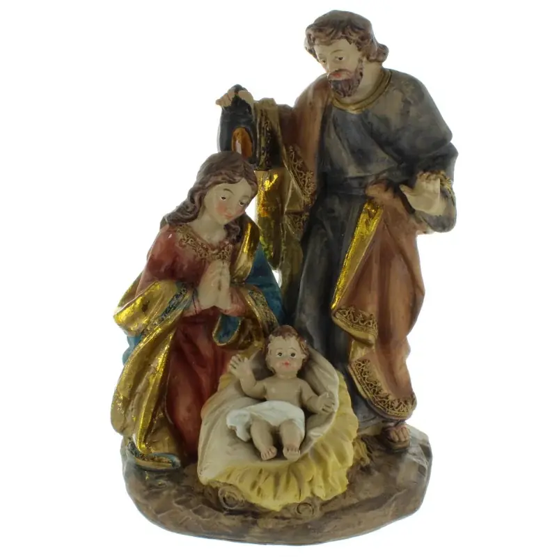 Statue de la Sainte Famille en résine colorée 20cm