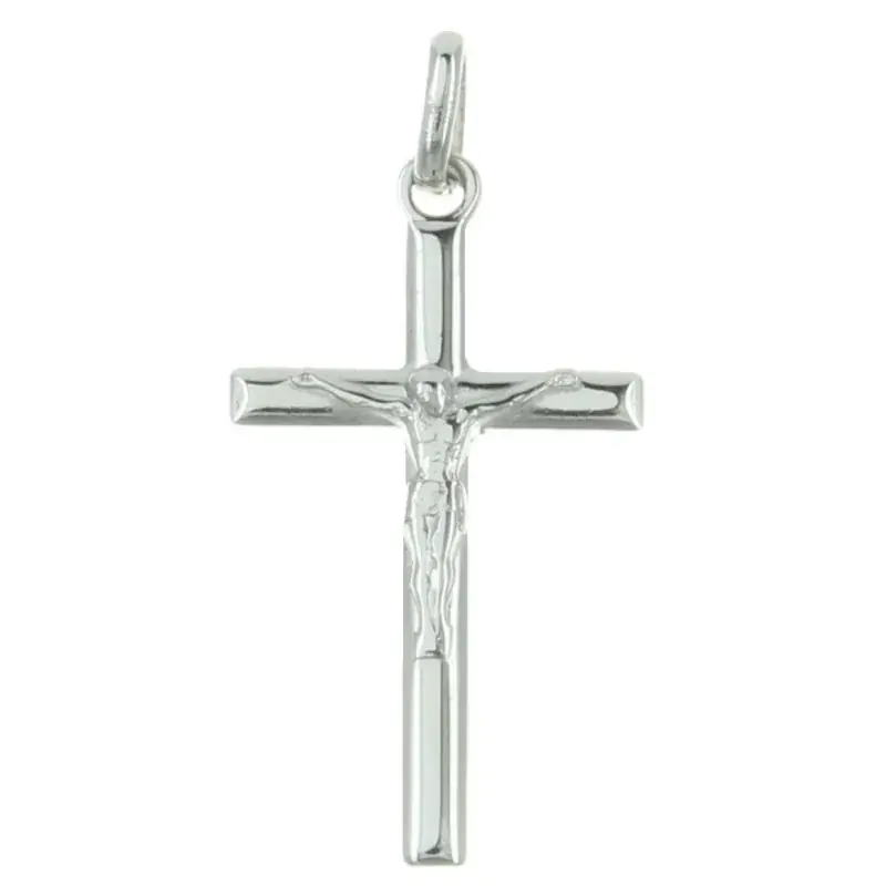 Pendentif croix en Argent avec le Christ et bords biseautés