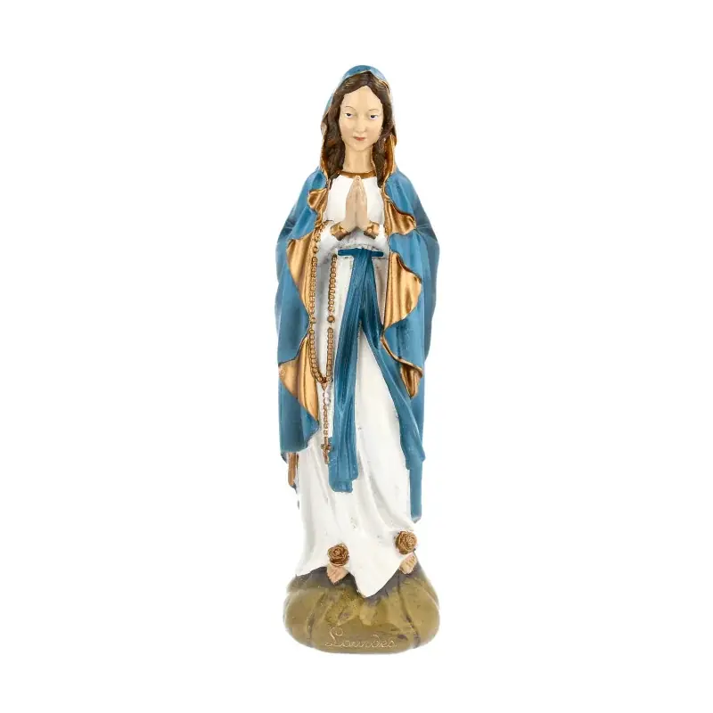 Statue de la Vierge Marie en résine avec un voile bleu 30cm