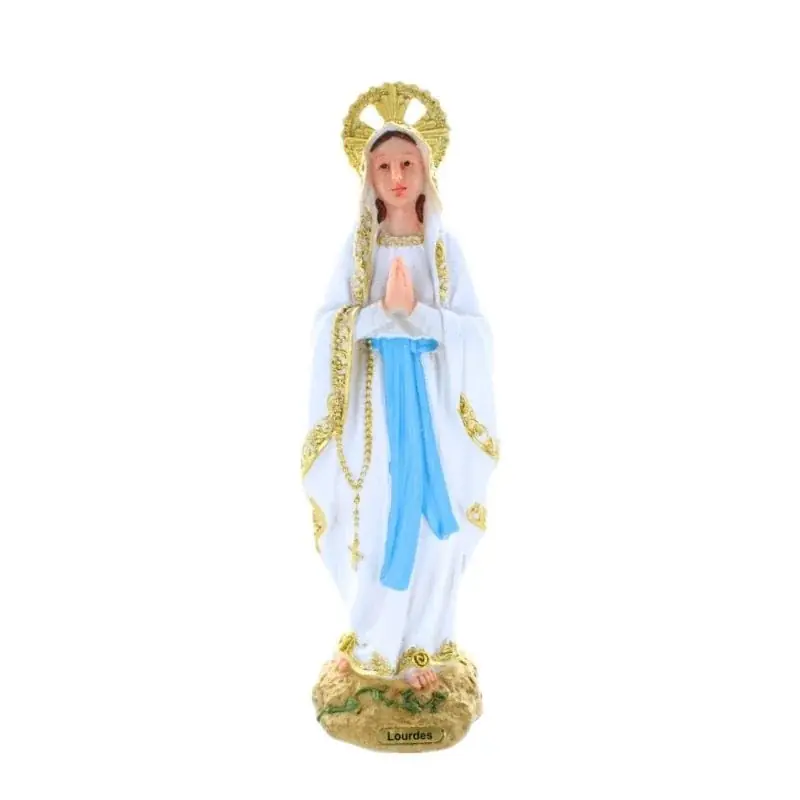 Statue de la Vierge Marie colorée avec une auréole en résine 31cm