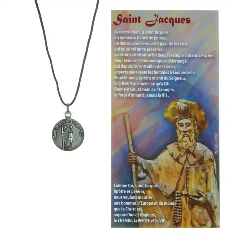 Collier de Saint Jacques en corde avec une prière