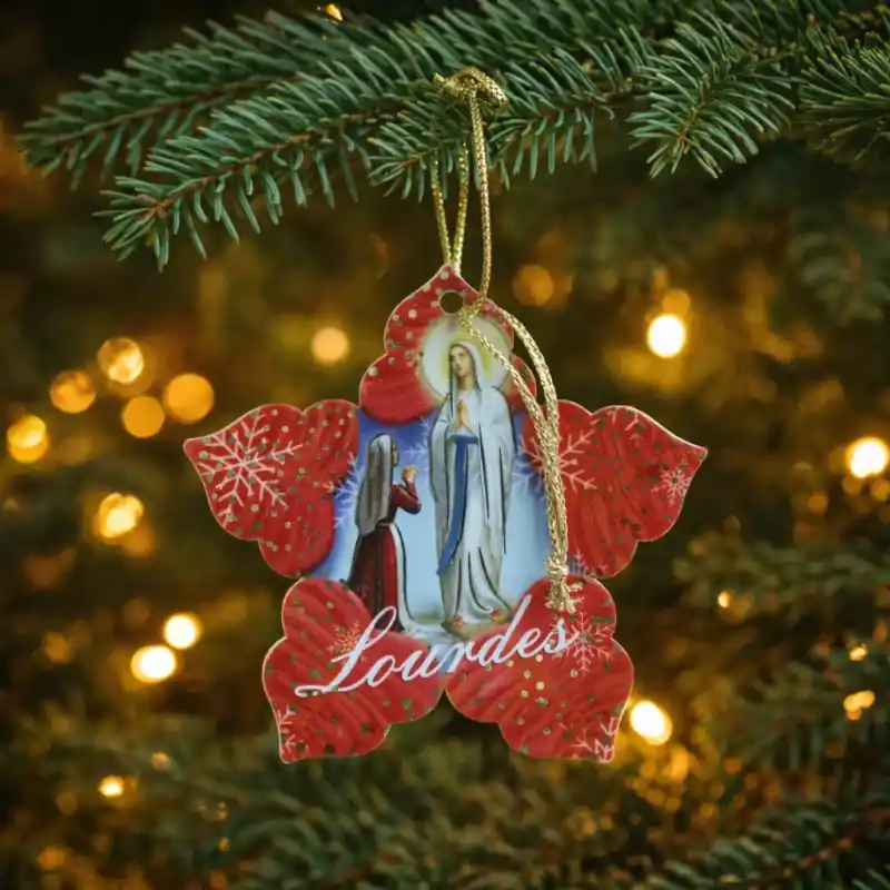 Etoile de Noël en bois avec l'Apparition de Lourdes
