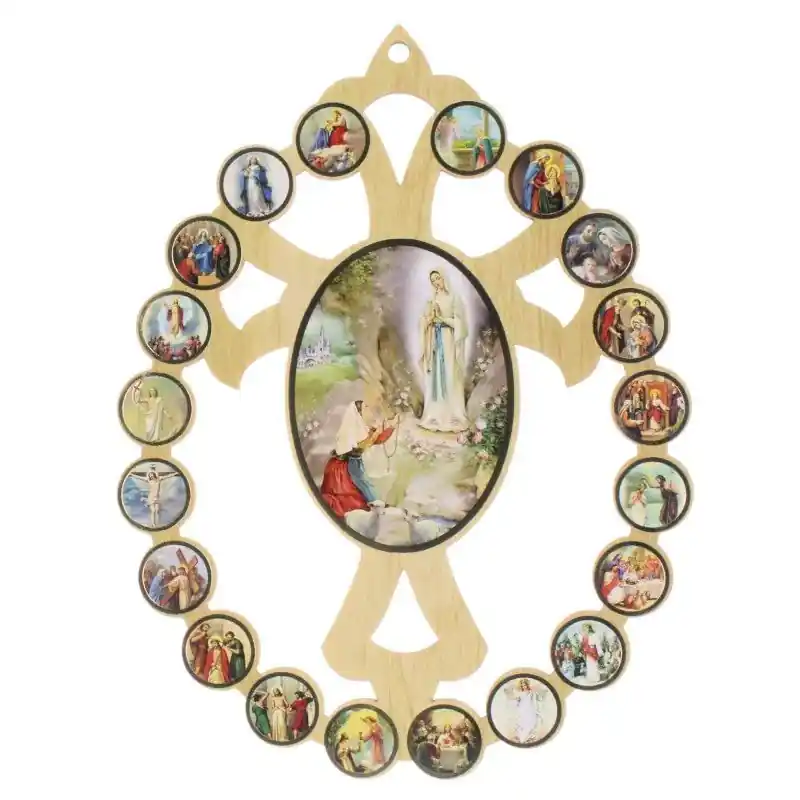 Cadre en bois de Lourdes et la vie du Christ 20x14cm