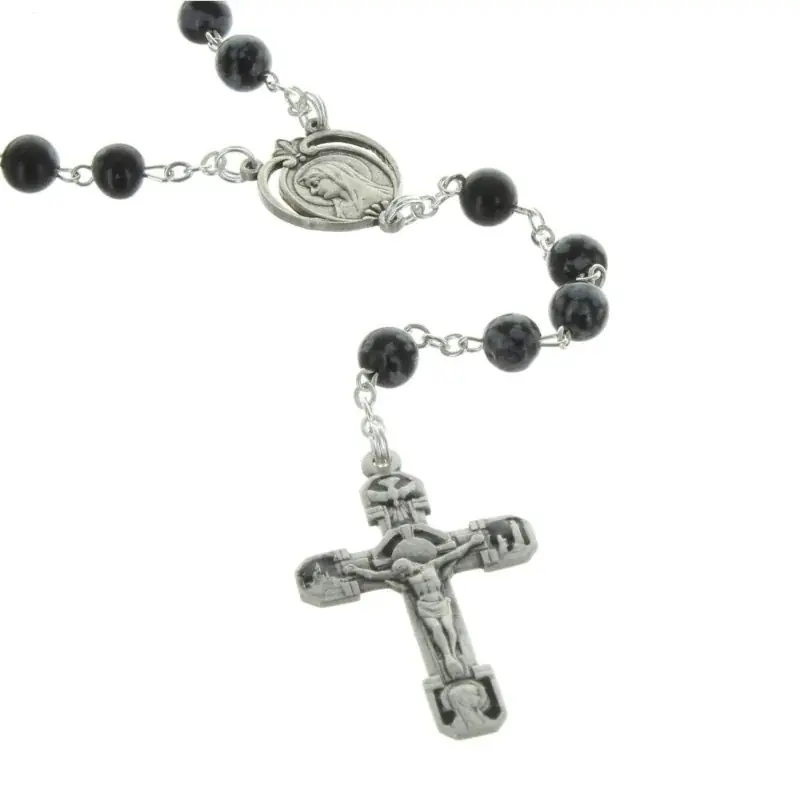 Chapelet de Lourdes en pierre Obsidienne
