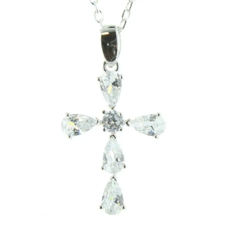 Parure Argent pendentif croix avec des zircons et une chaîne 50cm