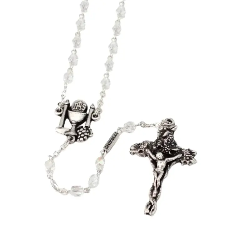 Chapelet de Communion avec des grains en verre imitation cristal