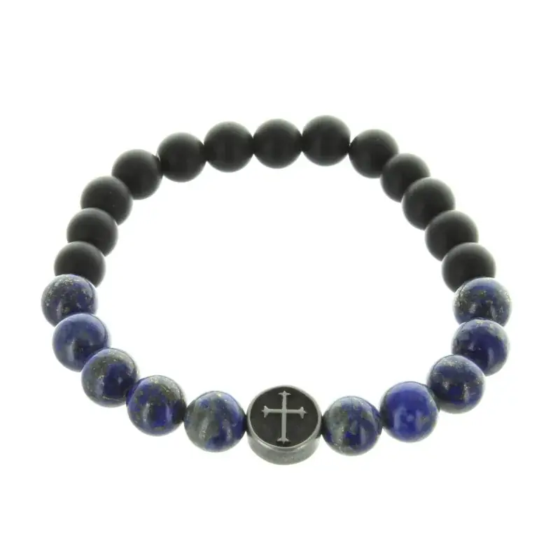 Bracelet religieux en pierre d'agate noire et Lapis Lazuli