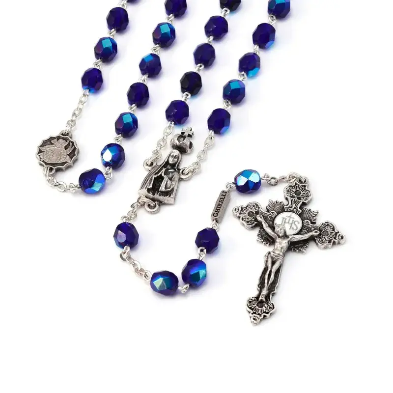Chapelet Notre Dame de Fatima avec des grains en verre de Bohème