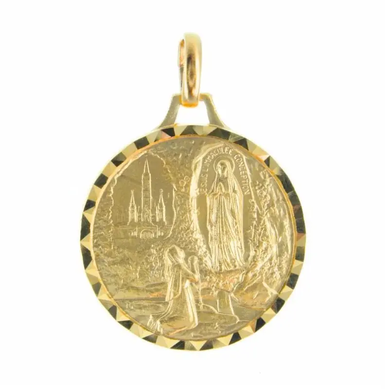 Médaille de l'Apparition de Lourdes et de la Vierge en métal doré 26mm