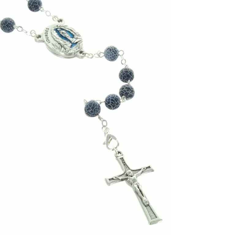Chapelet de Lourdes en pierres d'Agate givrées et coeur eau de Lourdes
