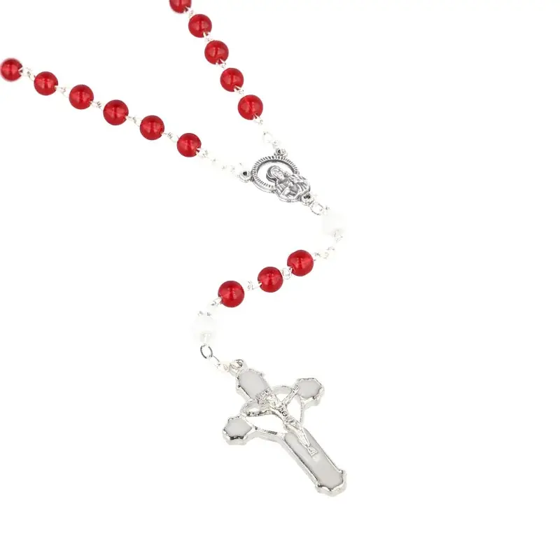 Chapelet des mille mercis grains rouges et blancs en verre