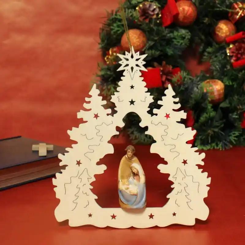 Décoration de Noël suspendue de la Sainte Famille en Bois de 15cm