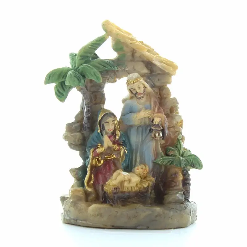Crèche de la Sainte Famille avec un palmier - Résine - 5cm