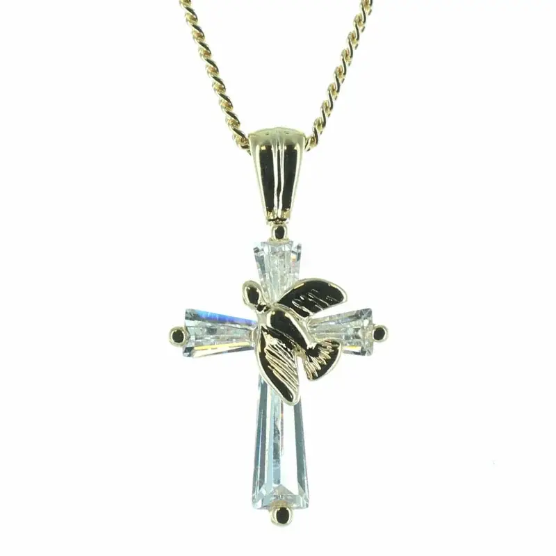 Parure avec une croix et une colombe avec une chaîne - Plaqué Or