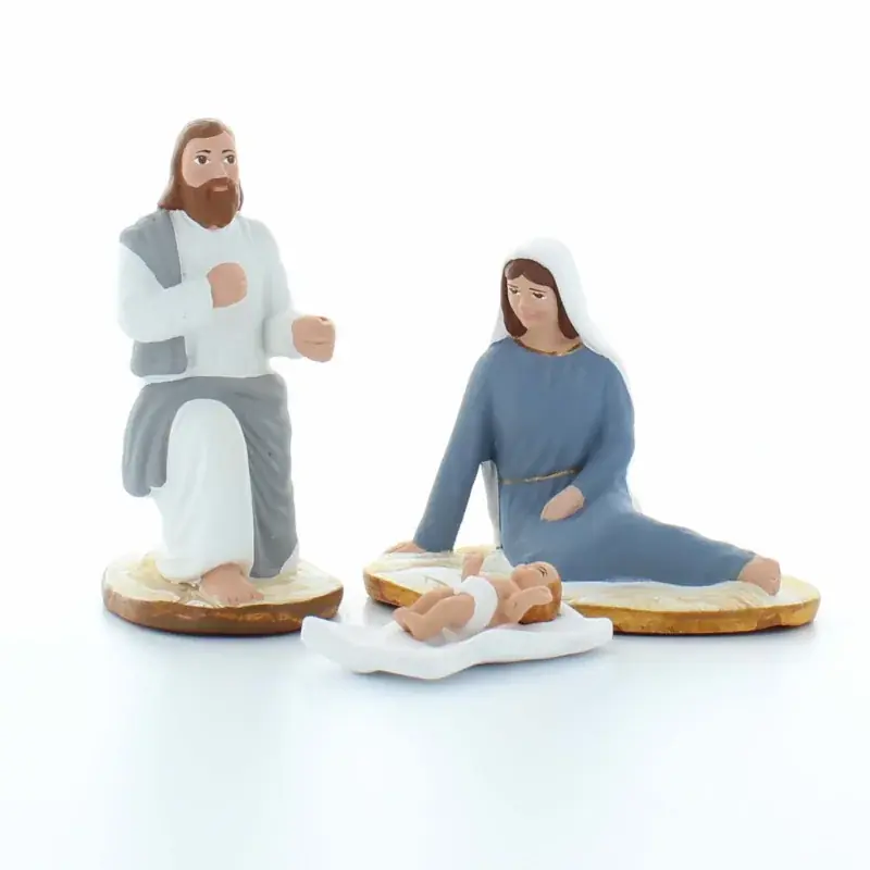 Crèche Santons de Provence Marie, Joseph et l'enfant Jésus, 9 cm, peinte à la main