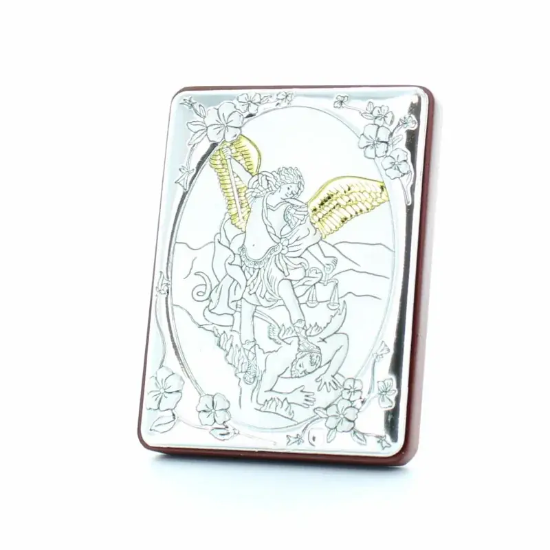 Cadre de Saint Michel en métal argenté et doré 5x7 cm