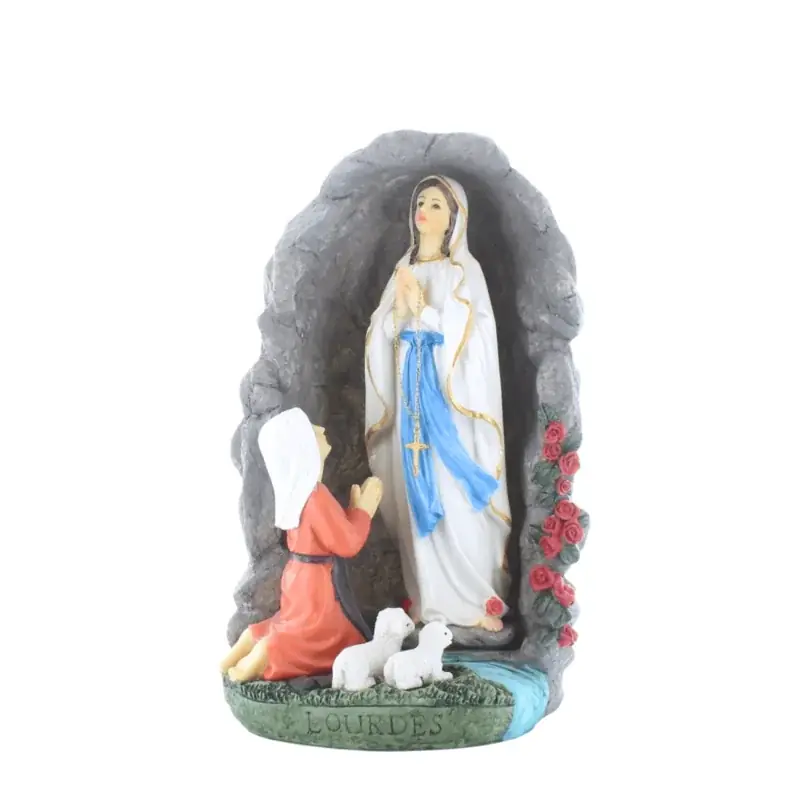 Grotte en résine avec l'apparition de Lourdes au chapelet 22 cm