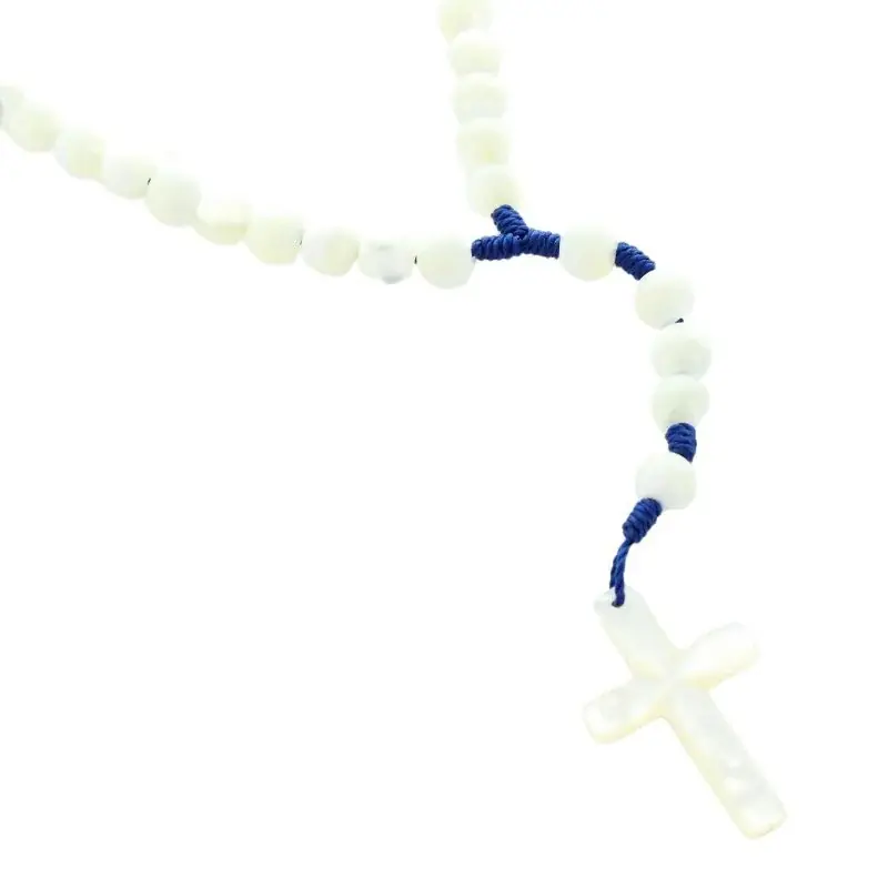 Chapelet en nacre 7mm sur corde bleu